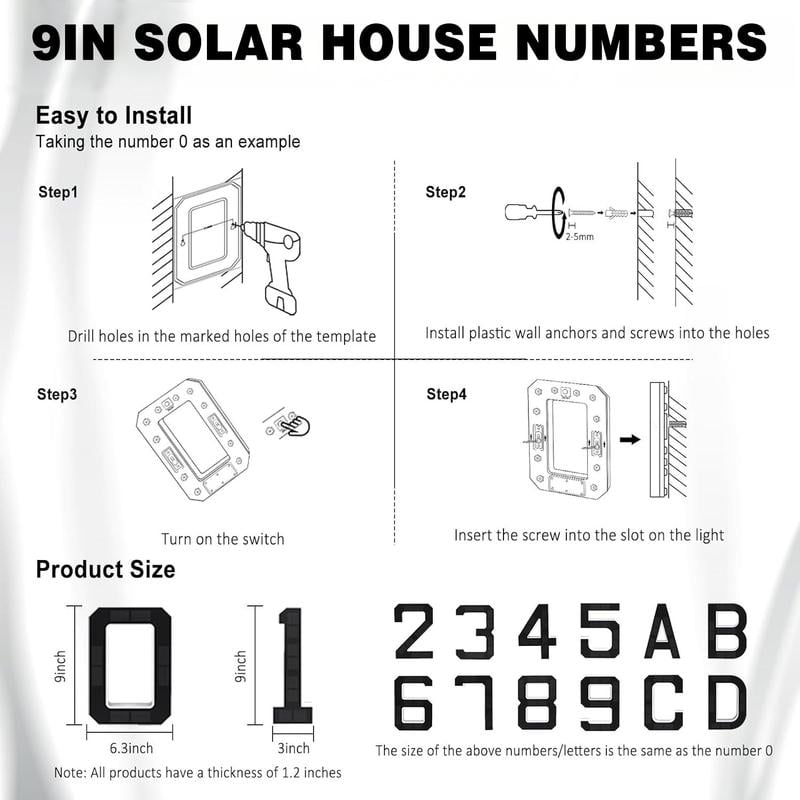 Numéros de maison solaires éclairés, Numéros LED, Étanche pour l'extérieur