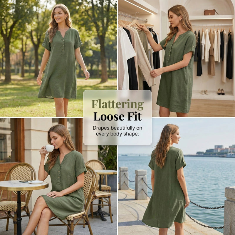 Robe tunique à col en V pour femme 2026 – Coupe décontractée, poches et respirante