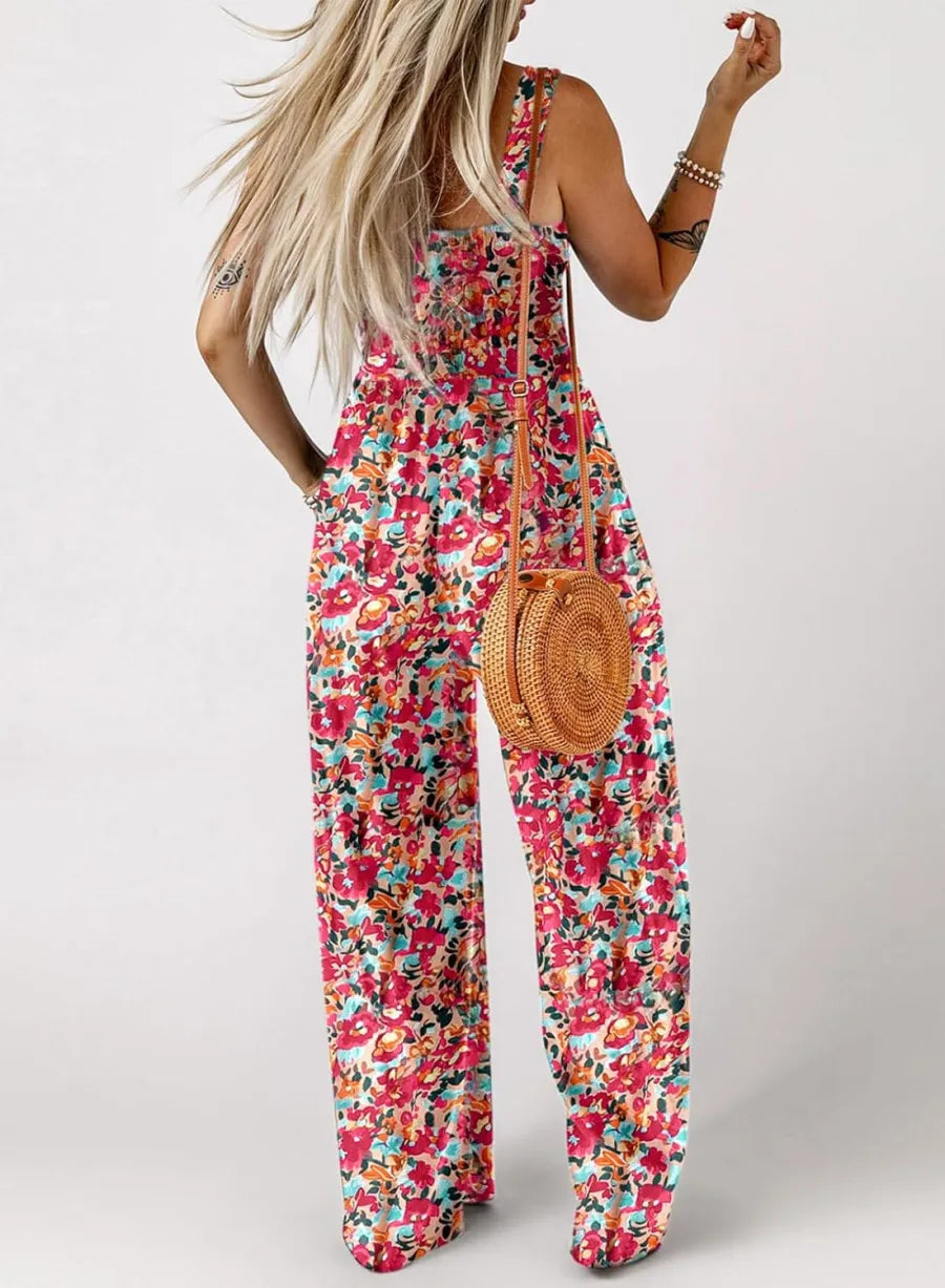 COMBINAISON NOW! pour femme sans manches à imprimé floral – Buste smocké et jambes larges, chic estival