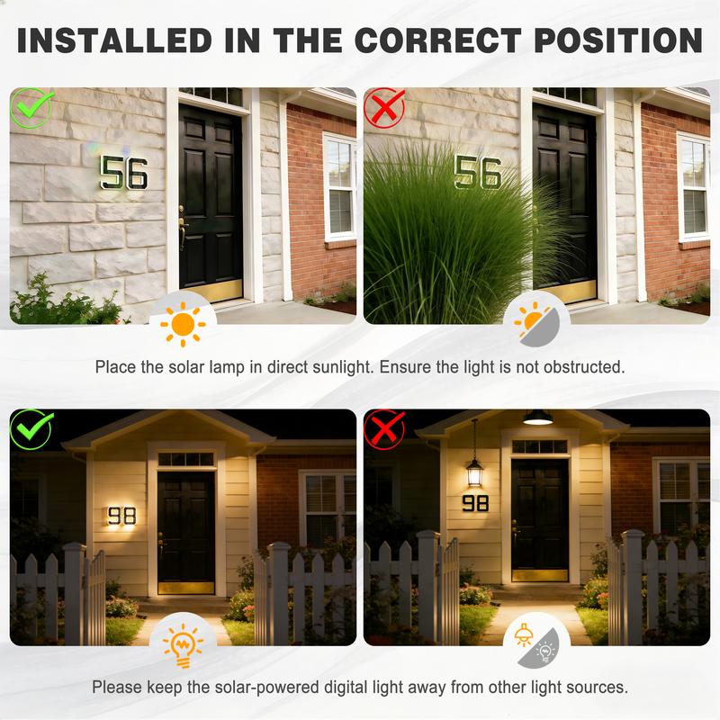 Numéros de maison solaires éclairés, Numéros LED, Étanche pour l'extérieur
