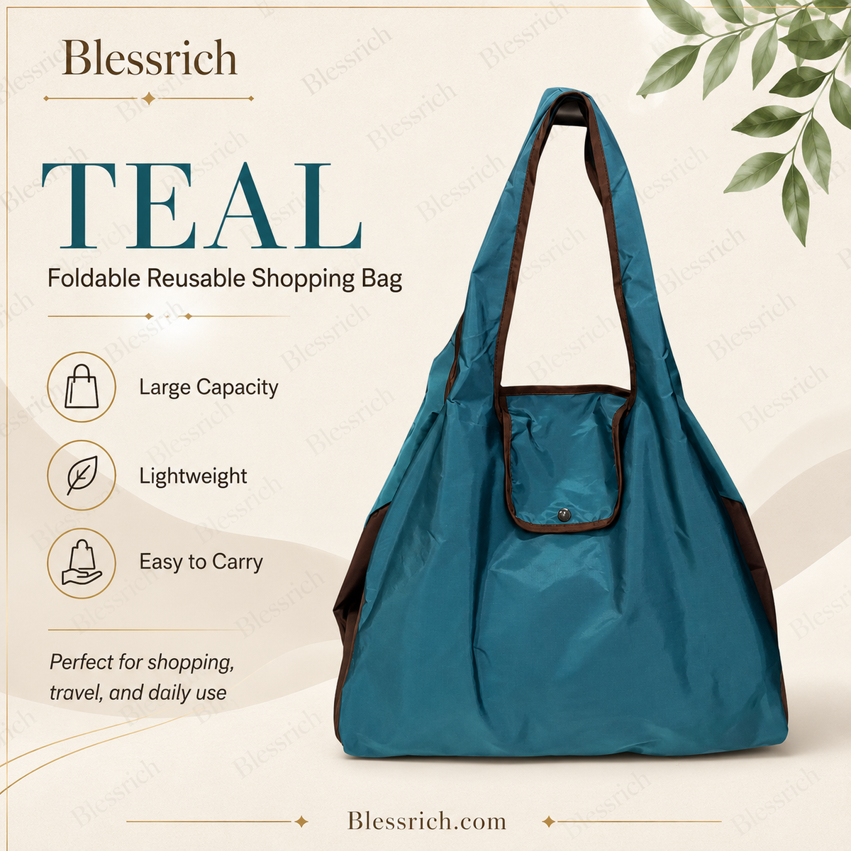 Sac de courses pliable réutilisable – Grande capacité, léger et lavable