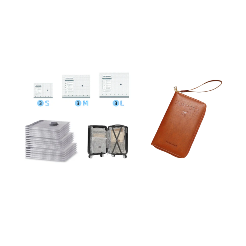 Kit de rangement sous vide sans fil – 15 sacs, pompe 140 L/min. Réduit les vêtements, économise de l'espace. Imperméable et réutilisable. Indispensable pour les vacances.
