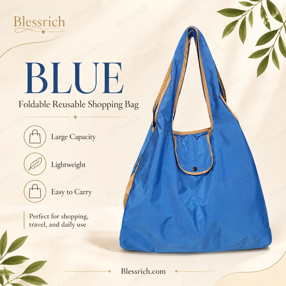 Sac de courses pliable réutilisable – Grande capacité, léger et lavable