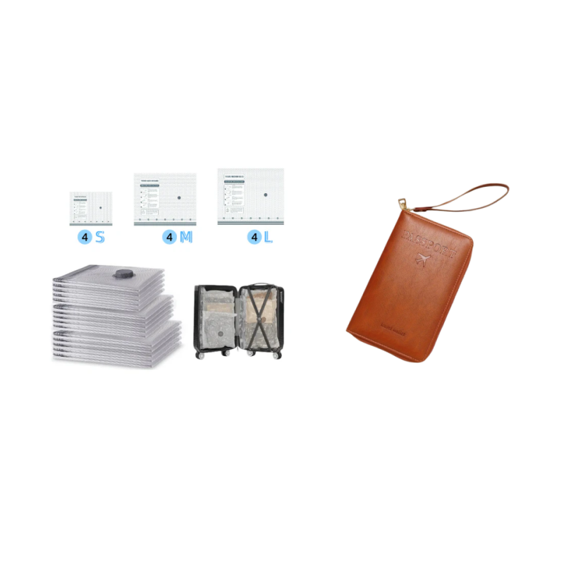 Kit de rangement sous vide sans fil – 15 sacs, pompe 140 L/min. Réduit les vêtements, économise de l'espace. Imperméable et réutilisable. Indispensable pour les vacances.