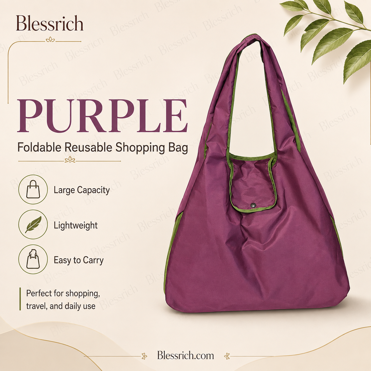 Sac de courses pliable réutilisable – Grande capacité, léger et lavable