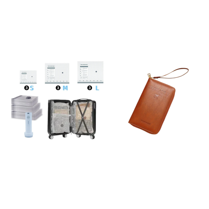 Kit de rangement sous vide sans fil – 15 sacs, pompe 140 L/min. Réduit les vêtements, économise de l'espace. Imperméable et réutilisable. Indispensable pour les vacances.