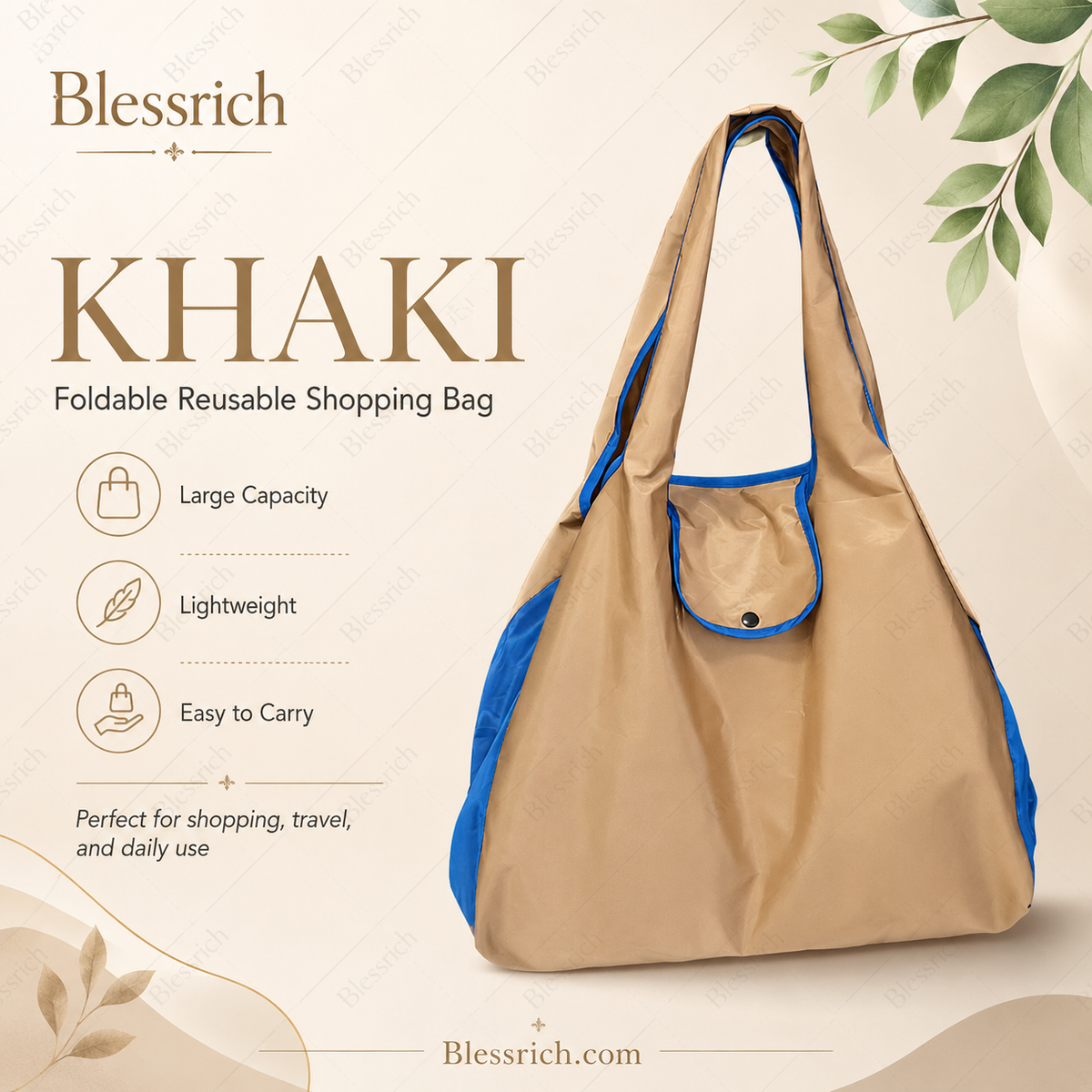 Sac de courses pliable réutilisable – Grande capacité, léger et lavable