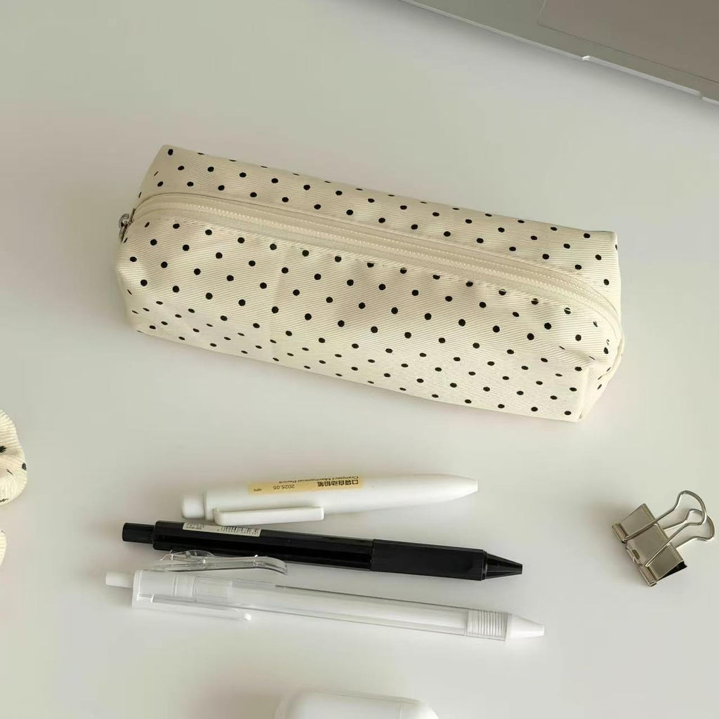Trousse à Crayons en Toile à Pois - Style Coréen, Simple, Esthétique, pour Collégiennes et Lycéennes