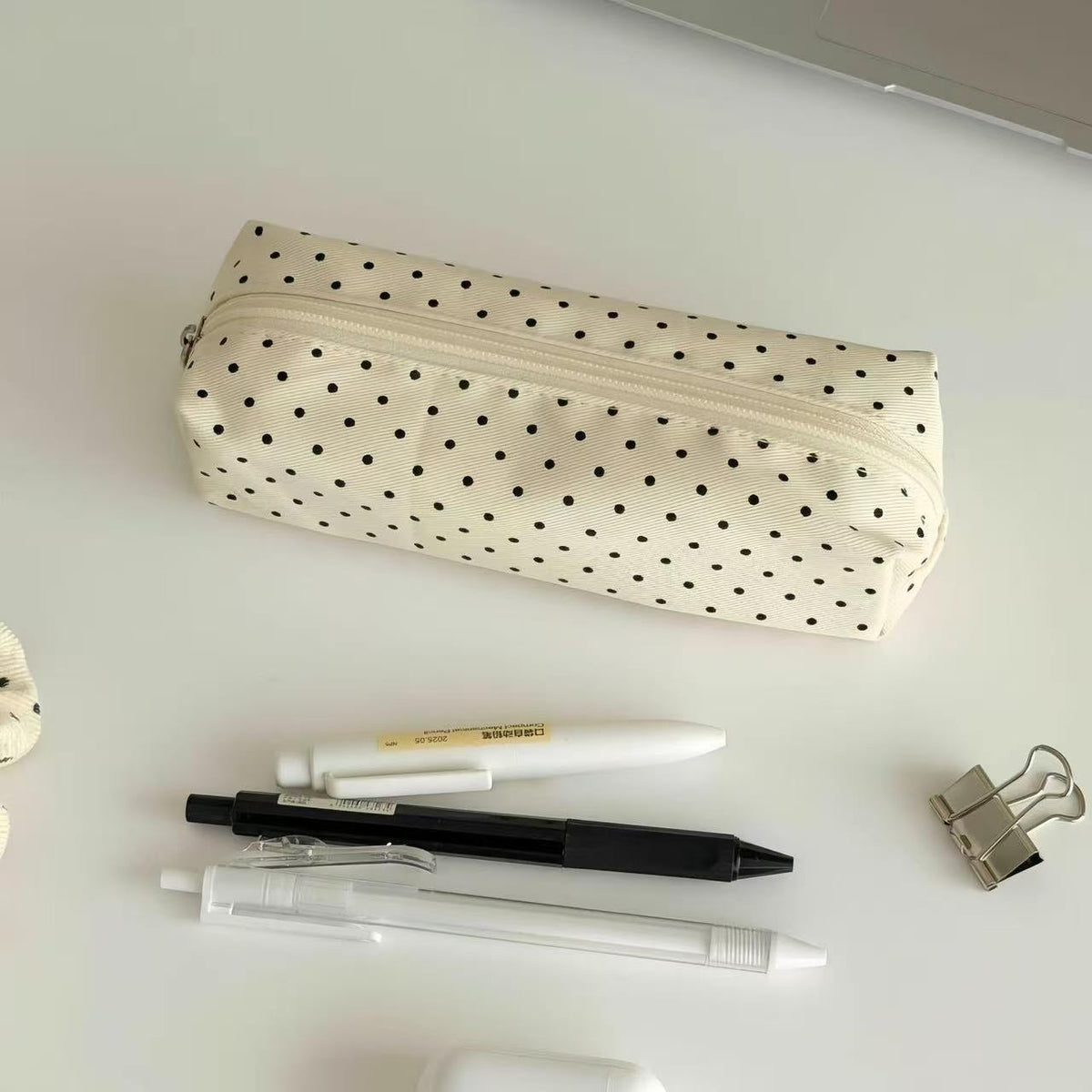 Trousse à Crayons en Toile à Pois - Style Coréen, Simple, Esthétique, pour Collégiennes et Lycéennes