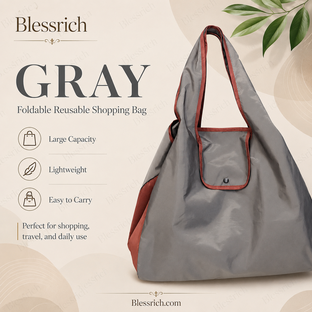 Sac de courses pliable réutilisable – Grande capacité, léger et lavable