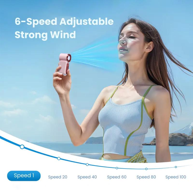 Mini ventilateur portable avec écran LED – Ventilateur turbo de poche à 5 vitesses. Rechargeable par USB, refroidissement rapide pour les voyages et le maquillage. Cadeau parfait. Portable
