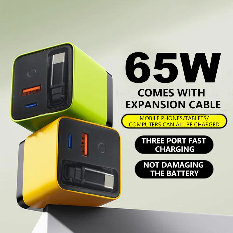 Chargeur 65 W avec câble USB-C rétractable