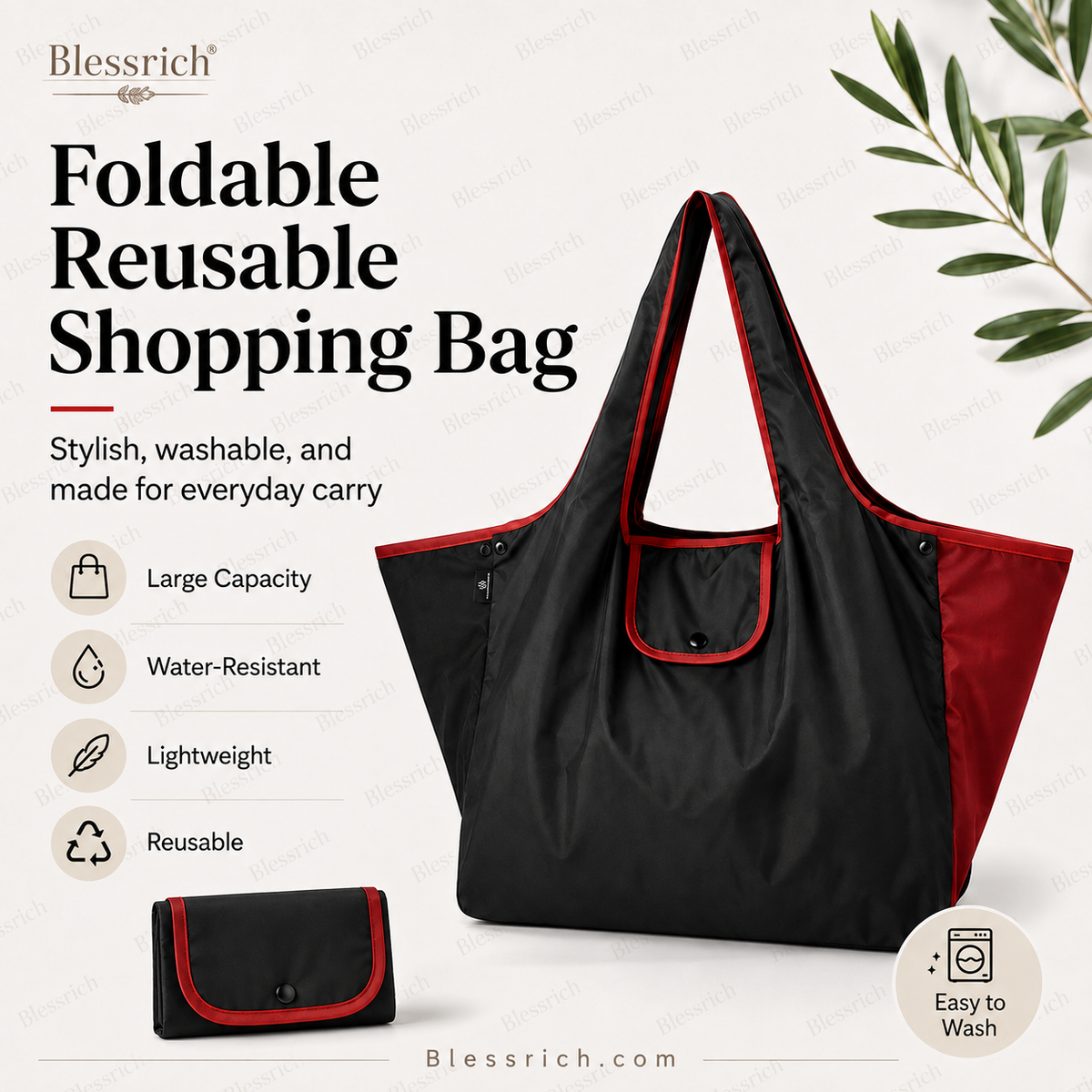 Sac de courses pliable réutilisable – Grande capacité, léger et lavable