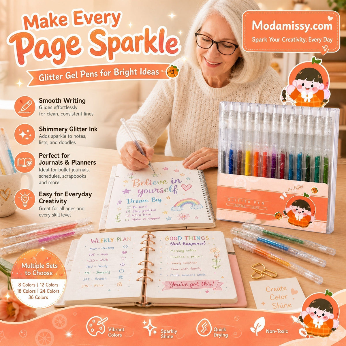 Ensemble de stylos gel à paillettes