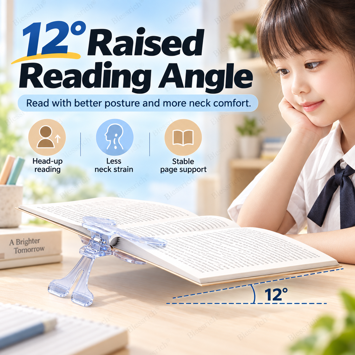 Support de lecture incurvé pour livre - Inclinaison de 12°