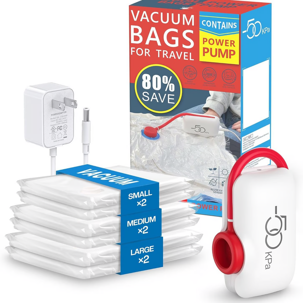 Lot de 6 sacs de compression pour aspirateur électrique USB – Rangement peu encombrant, joint hermétique, réutilisable et durable