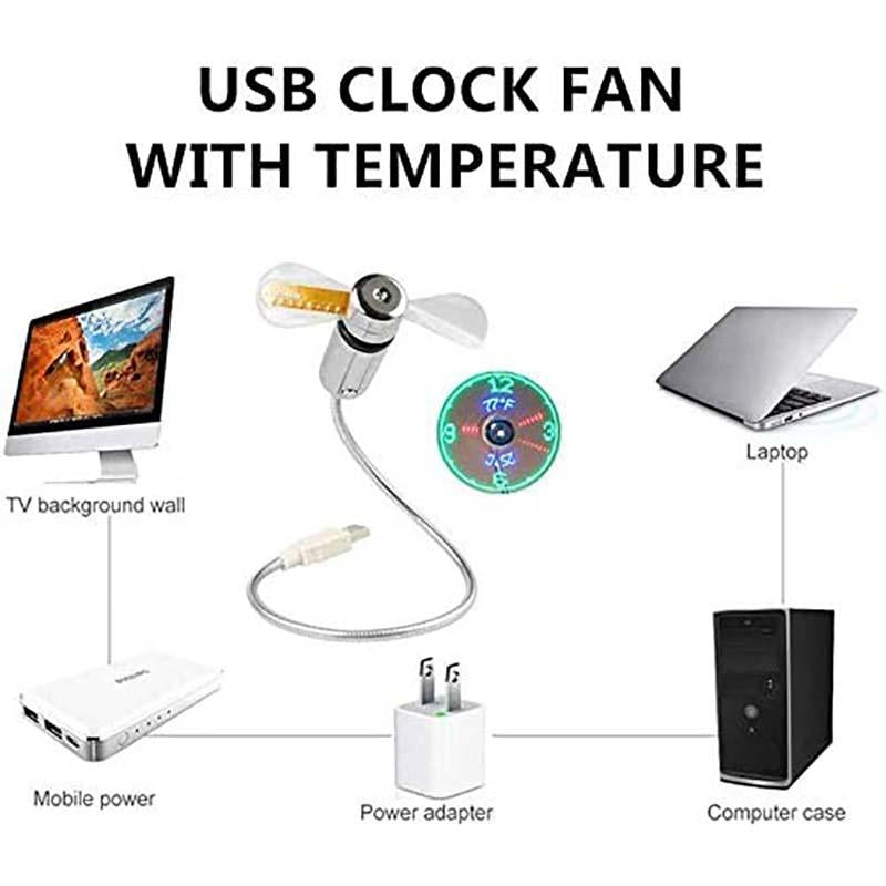 Ventilateur USB 2026 avec éclairage horloge LED