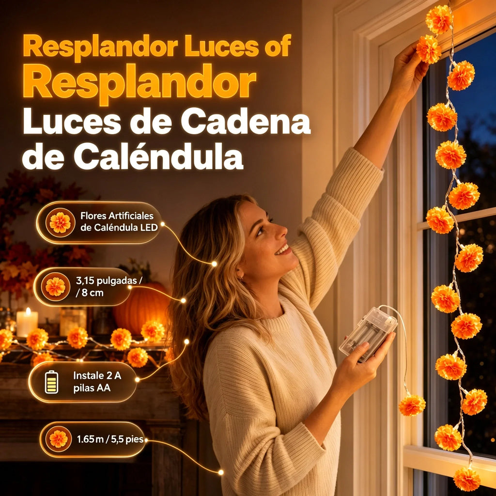 50 % DE RÉDUCTION POUR UNE DURÉE LIMITÉE ! Guirlande lumineuse de cempasúchil – Éclat orange pour honorer et célébrer le Día de Muertos