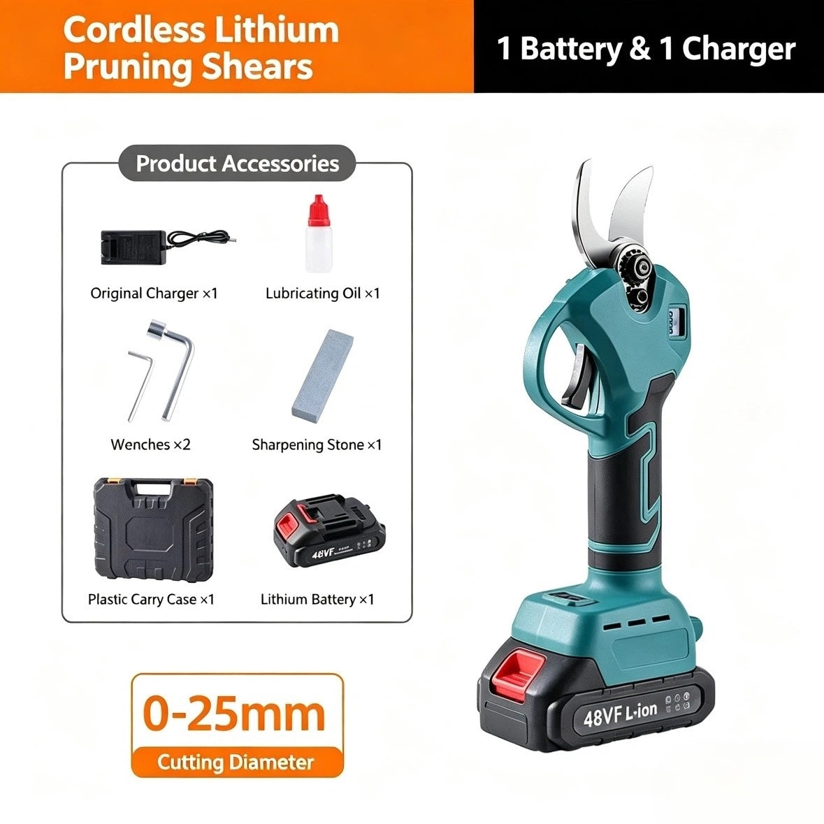 SÉCATEUR ÉLECTRIQUE - Sans fil, capacité de coupe de 10 mm, charge rapide en 2 heures, conception ergonomique pour jardin et verger