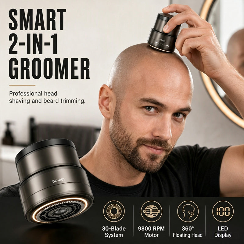 Rasoir électrique intelligent 2 en 1 pour tête chauve et tondeuse à barbe avec affichage numérique