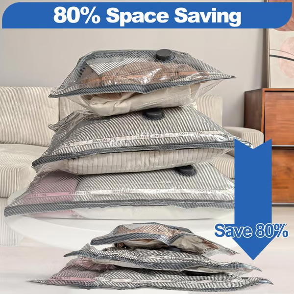 Lot de 6 sacs de compression pour aspirateur électrique USB – Rangement peu encombrant, joint hermétique, réutilisable et durable