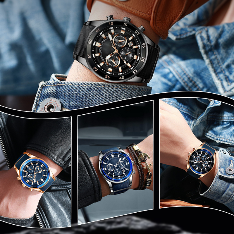 Montre à quartz multifonction étanche pour homme