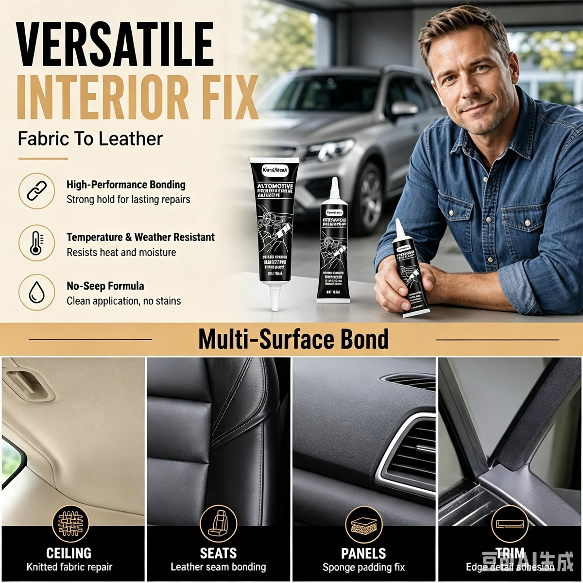 Colle de Réparation pour Plafonnier de Voiture Étanche, Vendue à Plus de 40 000 Exemplaires, Adhésif Haute Résistance pour Plafond de Voiture Affaissé et Intérieur
