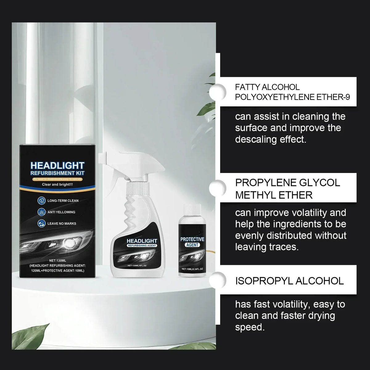 Rénovateur de phares professionnel 180 ml avec éponge