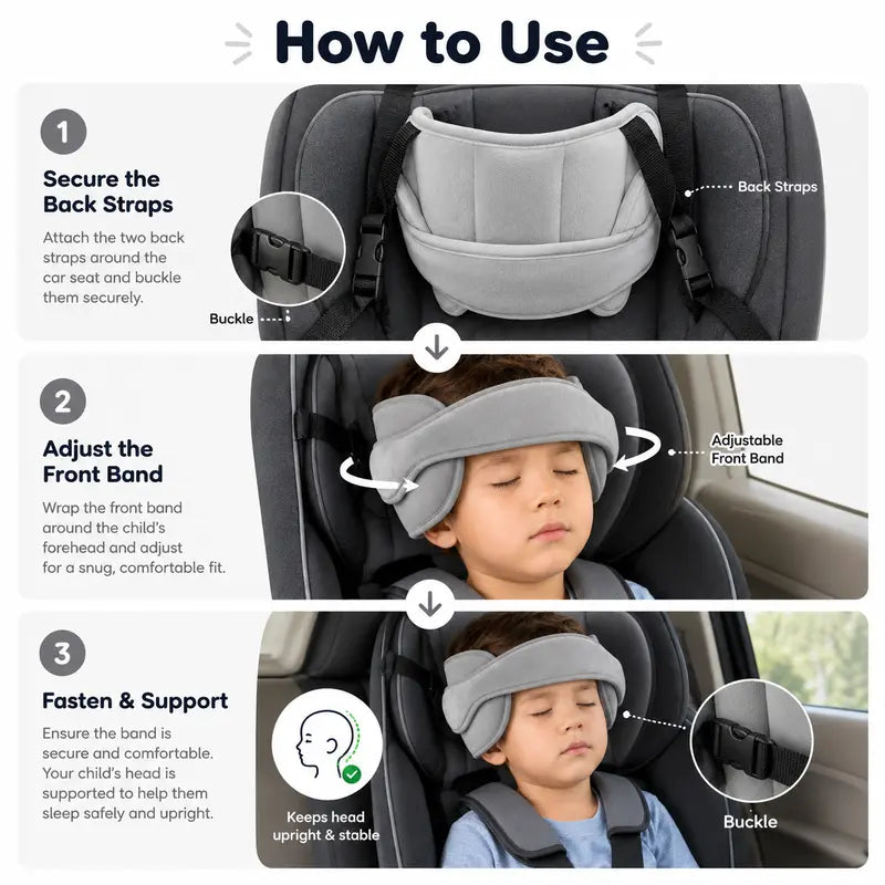 Sangle de maintien de tête pour siège auto enfant, bandeau de sieste réglable en peluche douce avec coussins latéraux rembourrés