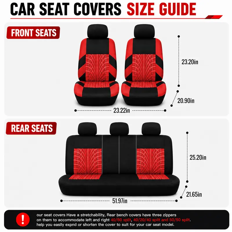Housses de Siège de Voiture pour 5 Sièges Universelles, Protections de Siège Avant et Arrière de Voiture en Tissu Respirant, Compatibles Airbag, Protection Complète, Convient à la Plupart des Voitures et Camions