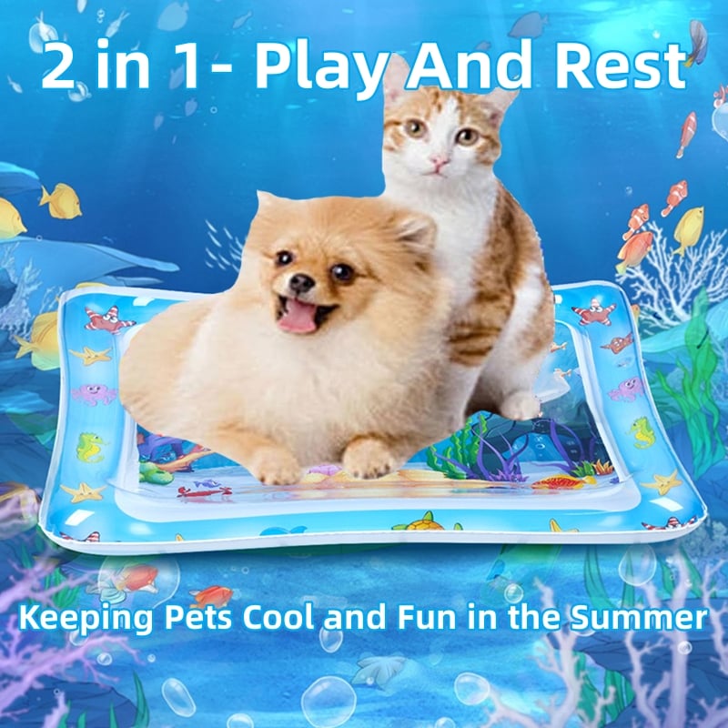 Tapis d'eau pour animal de compagnie – jouet interactif avec poissons flottants + tapis rafraîchissant pour l'été