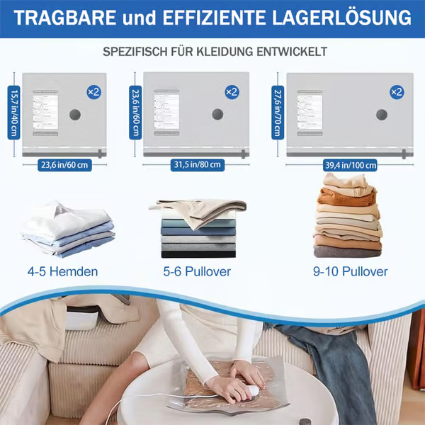 Lot de 6 sacs de compression pour aspirateur électrique USB – Rangement peu encombrant, joint hermétique, réutilisable et durable