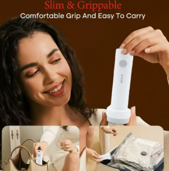 Kit de rangement sous vide sans fil – 15 sacs, pompe 140 L/min. Réduit les vêtements, économise de l'espace. Imperméable et réutilisable. Indispensable pour les vacances.