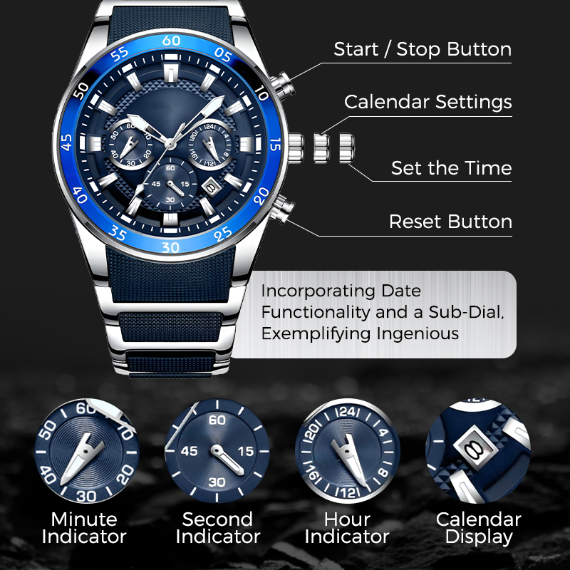 Montre à quartz multifonction étanche pour homme