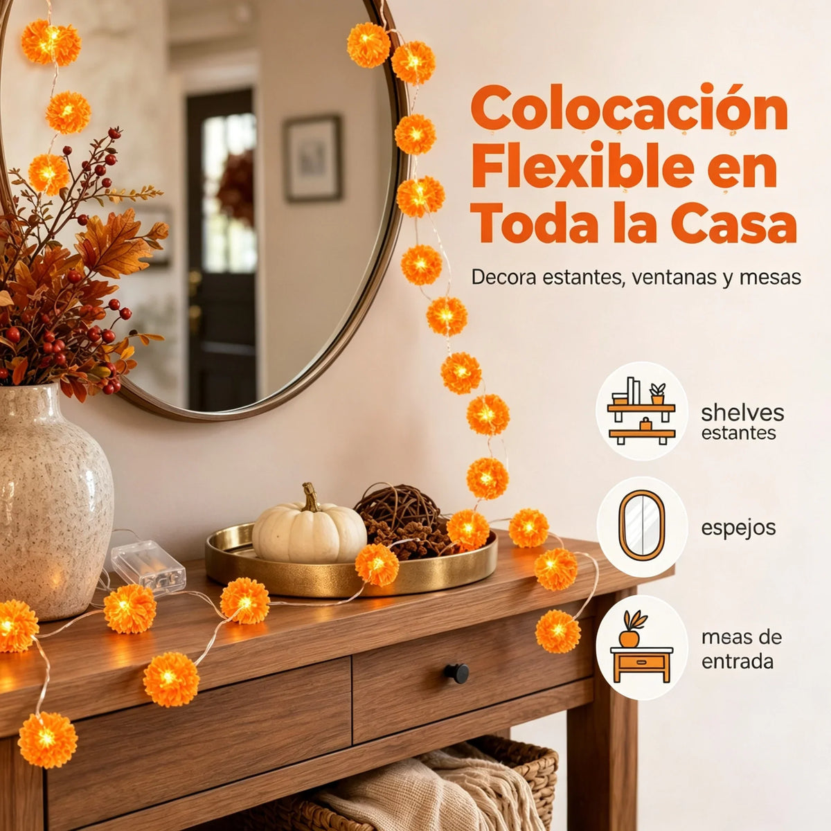 50 % DE RÉDUCTION POUR UNE DURÉE LIMITÉE ! Guirlande lumineuse de cempasúchil – Éclat orange pour honorer et célébrer le Día de Muertos