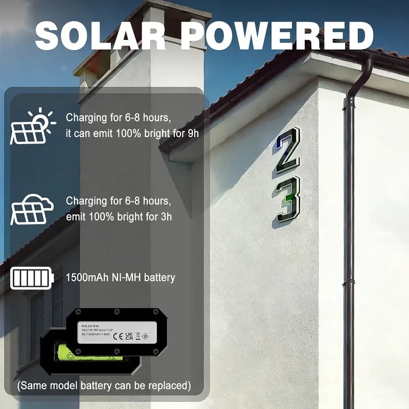 Numéros de maison solaires éclairés, Numéros LED, Étanche pour l'extérieur