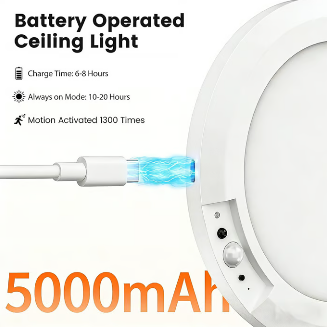 Plafonnier rechargeable à détecteur de mouvement avec télécommande