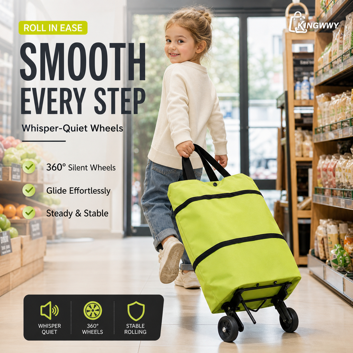 Sac de courses pliable 2-en-1 à roulettes – Avec roues de type bagage