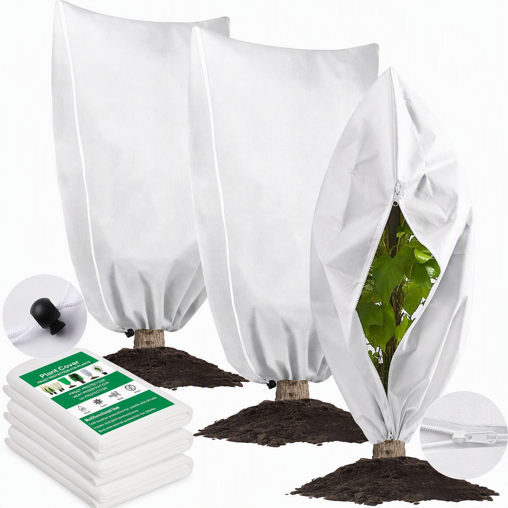 Housse de protection antigel non tissée pour plantes, protection contre le froid hivernal avec cordon de serrage et fermeture éclair pour arbustes et arbres