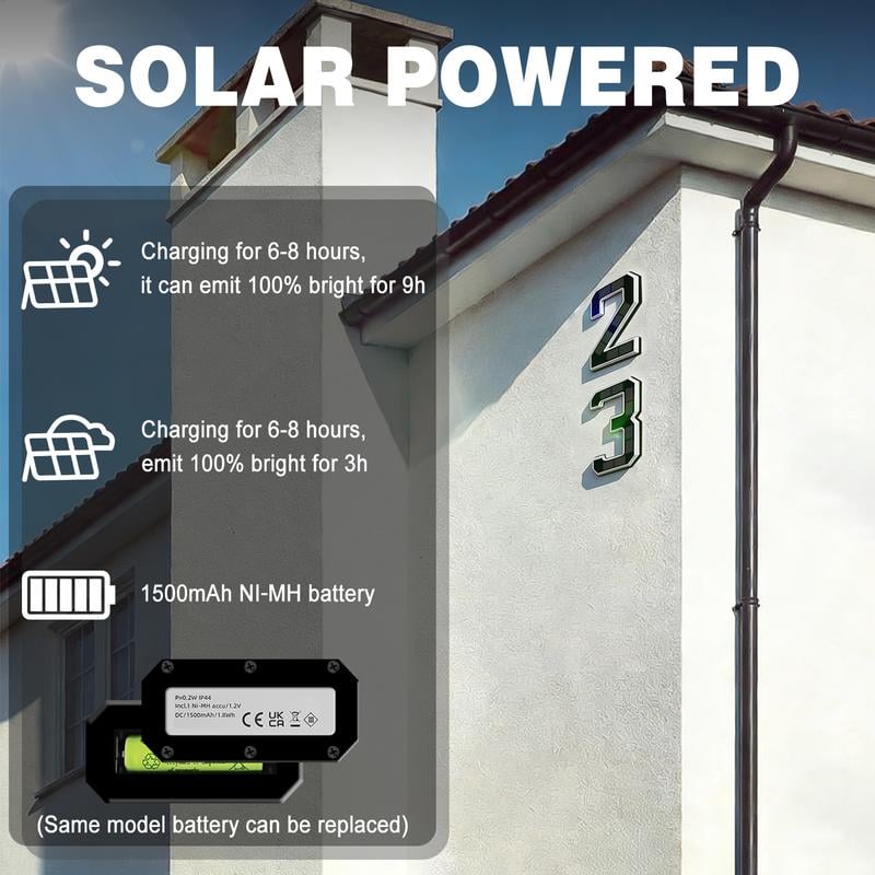 Numéros de maison solaires éclairés, Numéros LED, Étanche pour l'extérieur