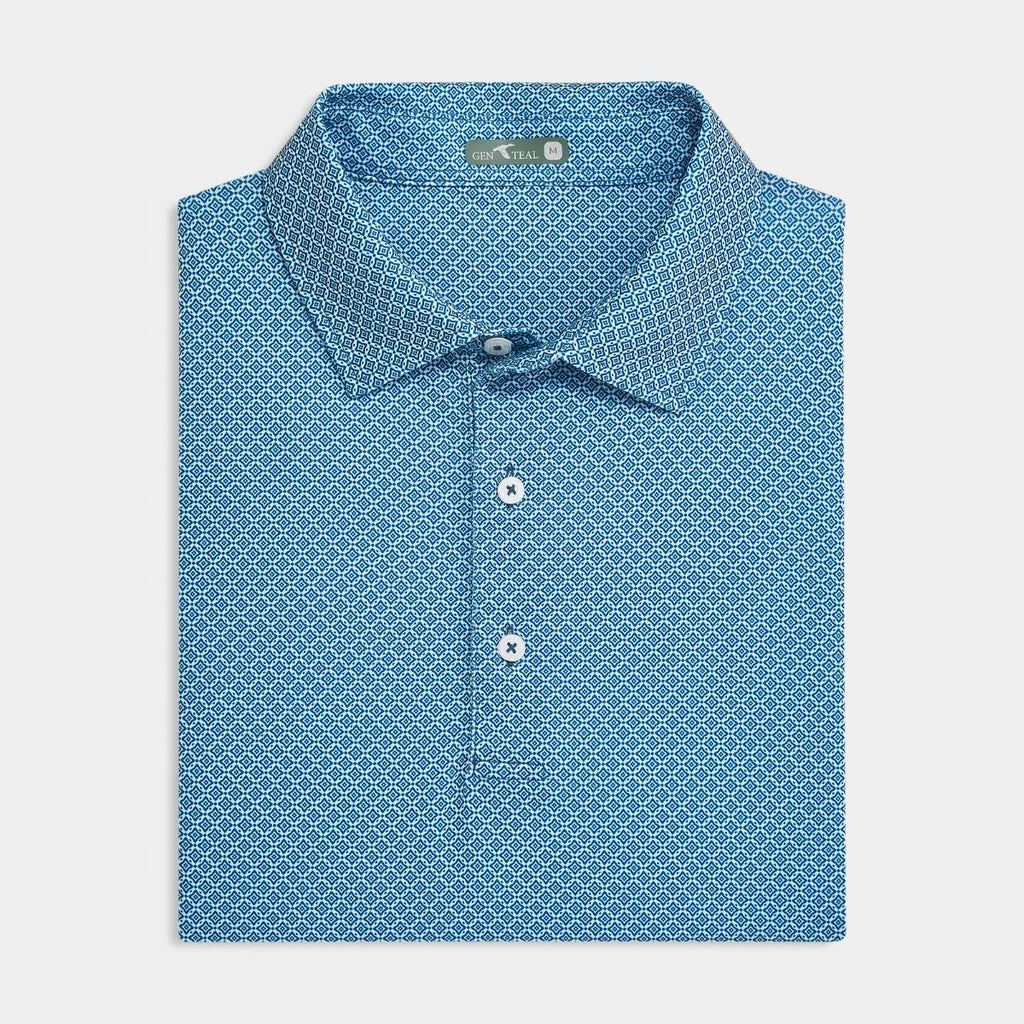 Polo performant bleu marine à motif losanges