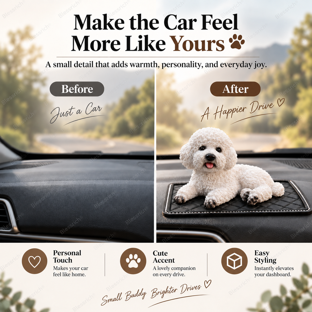 Ornement de voiture Caniche - L'accessoire de tableau de bord le plus mignon
