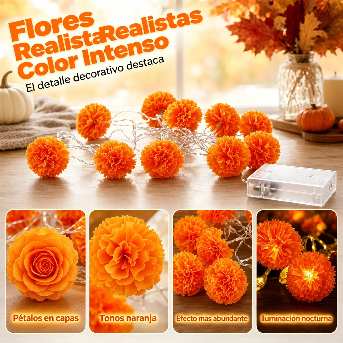 50 % DE RÉDUCTION POUR UNE DURÉE LIMITÉE ! Guirlande lumineuse de cempasúchil – Éclat orange pour honorer et célébrer le Día de Muertos