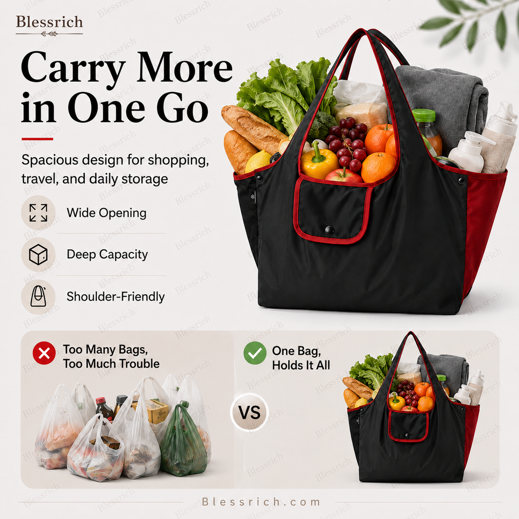 Sac de courses pliable réutilisable – Grande capacité, léger et lavable