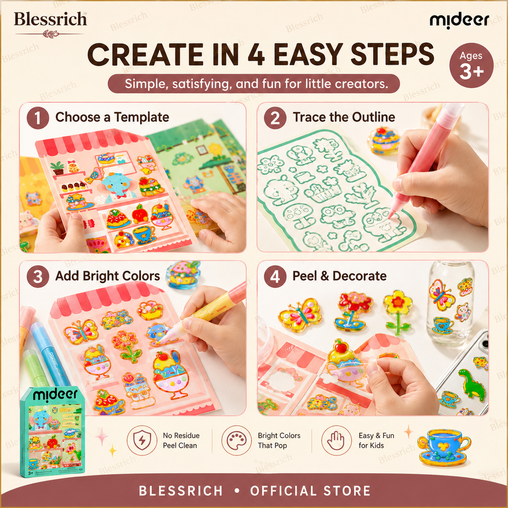 Crée tes propres autocollants en gel ! Kit de peinture, décolle et colle pour enfants, 4 thèmes amusants + kit de bricolage complet