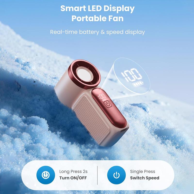 Mini ventilateur portable avec écran LED – Ventilateur turbo de poche à 5 vitesses. Rechargeable par USB, refroidissement rapide pour les voyages et le maquillage. Cadeau parfait. Portable