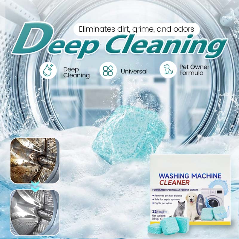 Économisez ce printemps : Nettoyant pour machine à laver spécial maisons avec animaux – Puissant éliminateur de squames et de saletés tenaces | 12 tablettes pour un entretien mensuel