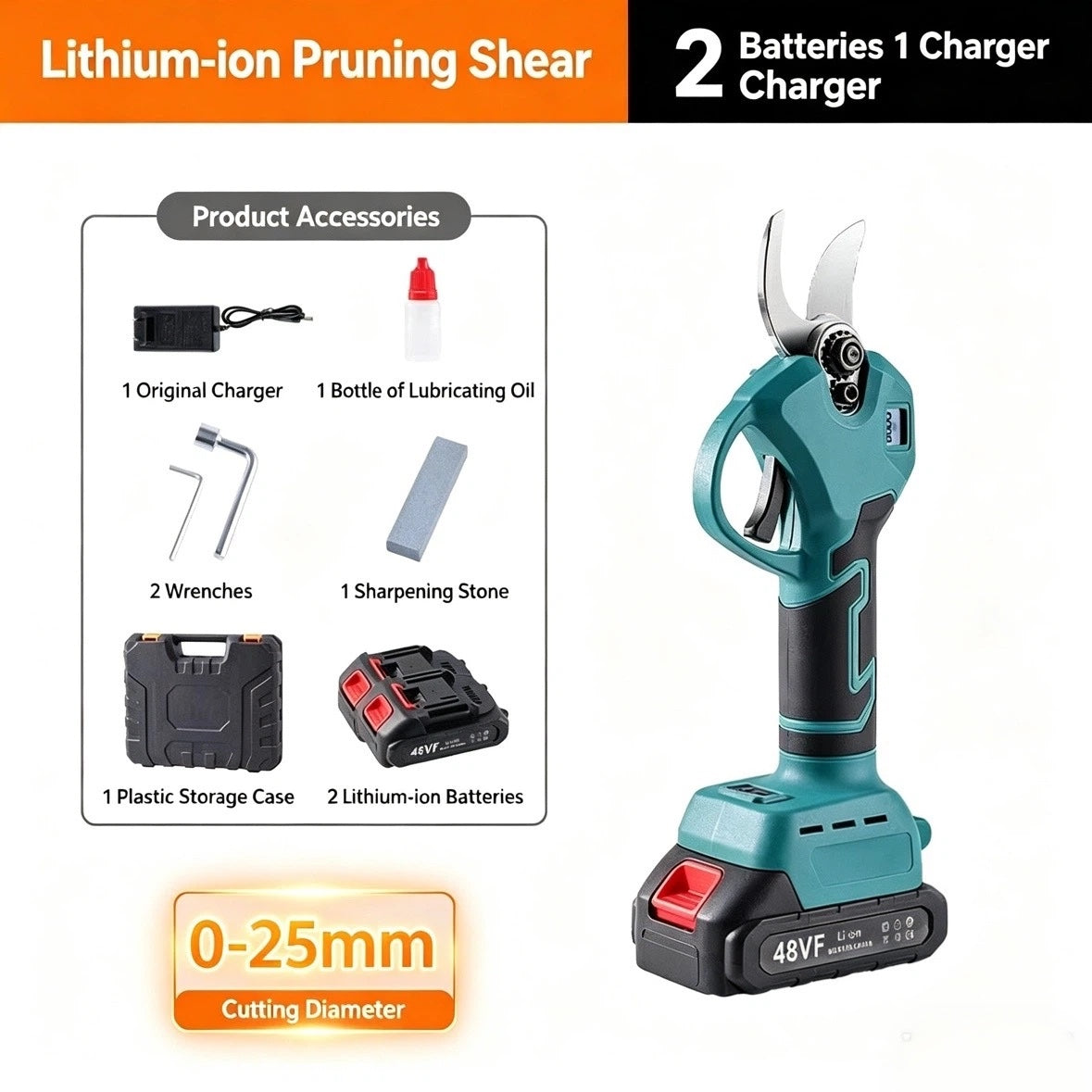SÉCATEUR ÉLECTRIQUE - Sans fil, capacité de coupe de 10 mm, charge rapide en 2 heures, conception ergonomique pour jardin et verger