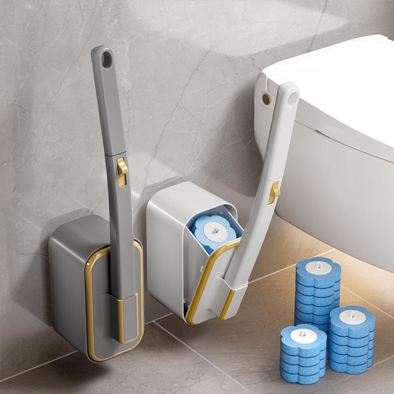 Ensemble brosse de toilette murale innovante à têtes jetables