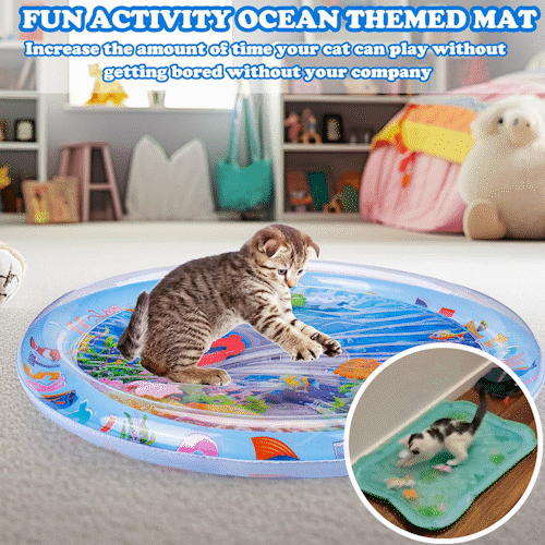 Tapis d'eau pour animal de compagnie – jouet interactif avec poissons flottants + tapis rafraîchissant pour l'été